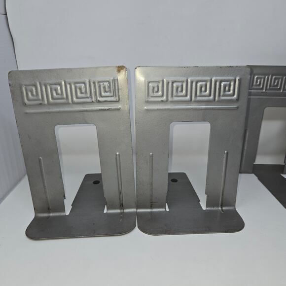 WT Rogers Greek Key Art Deco Bookends 7 Total Red Blue Grey 6" W x 8" H Vintage - Picture 12 of 16
